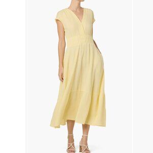 Joe's Jeans NWT butter yellow gauzy 100% cotton smocked v neck pocket maxi dress